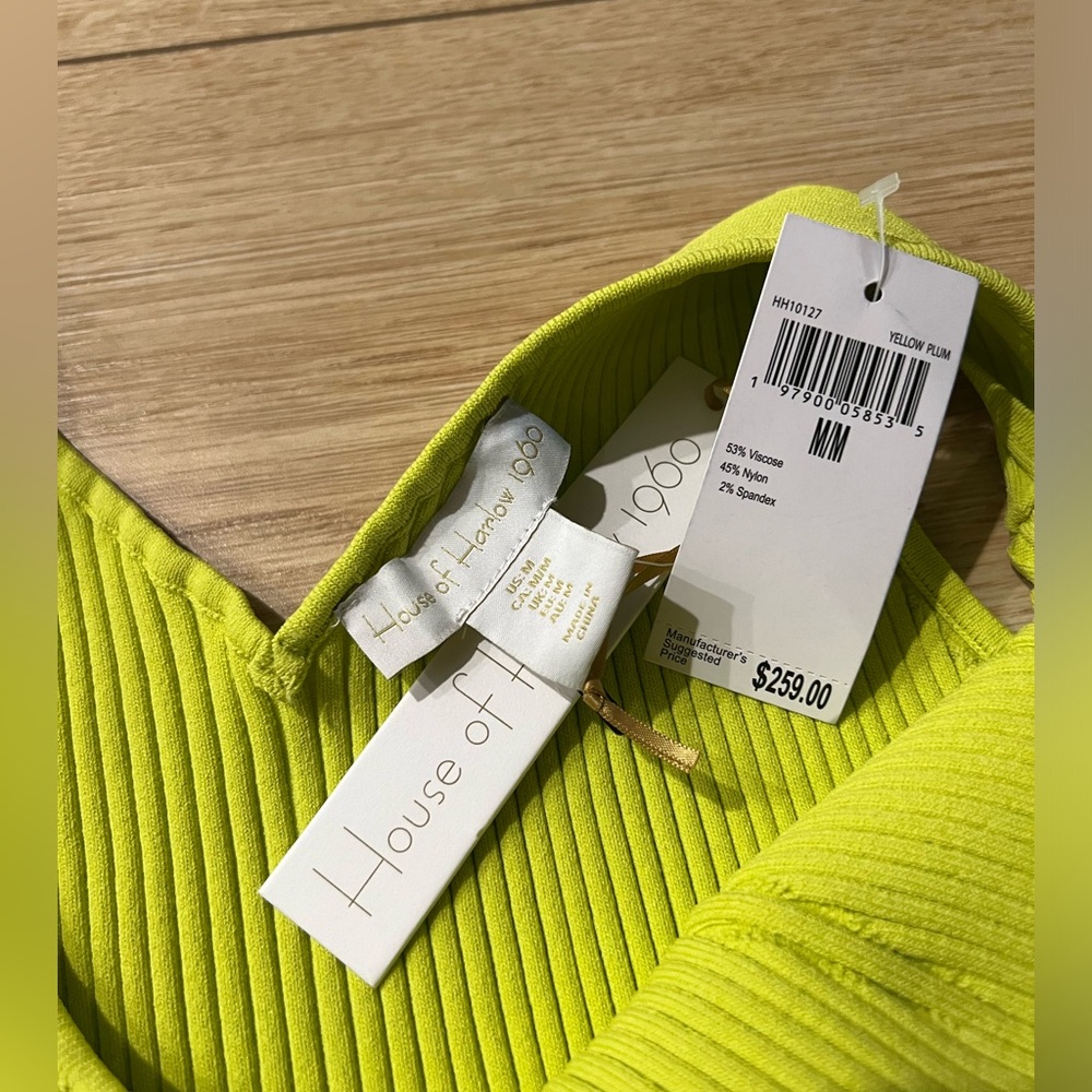 NWT - HOUSE OF HARLOW Lime Green Ribbed Sleeveless Bodycon Max - Picture 5 of 6